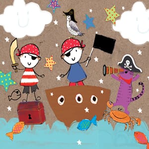 Minikort 78x78mm, "Pop-U-Lah" sjørøvere