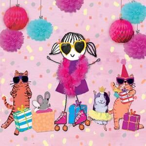 Minikort 78x78mm, "Pop-U-Lah" jente m/solbriller