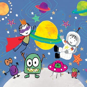 Minikort 78x78mm, "Pop-U-Lah" romvesen