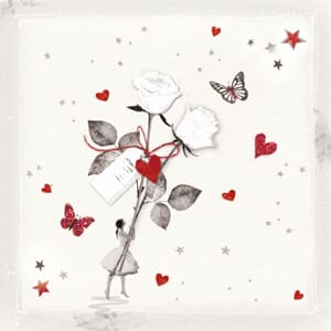 Minikort 78x78mm, "Luxe", roser/hjerter, rødt