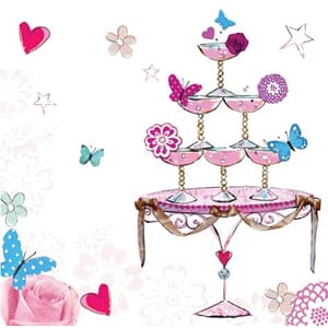 Minikort 78x78mm, "Pretty" champagne tårn