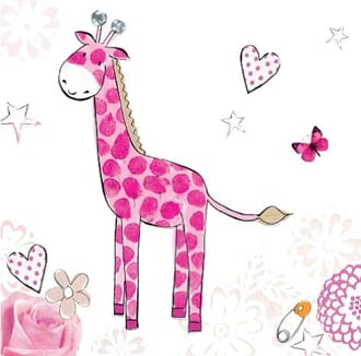 Minikort 78x78mm, "Pretty" sjiraff, rosa