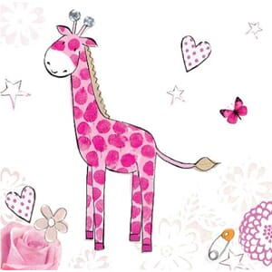 Minikort 78x78mm, "Pretty" sjiraff, rosa