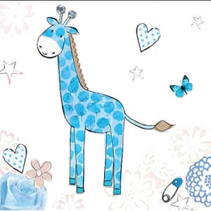 Minikort 78x78mm, "Pretty" sjiraff, blå