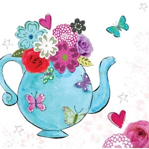 Minikort 78x78mm, "Pretty" kanne med blomster