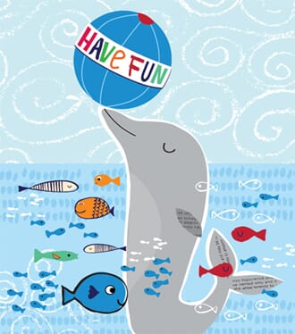 Minikort JODDS, delfin med ball