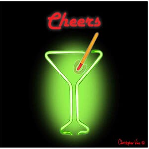 Kort 100x100, Christopher Vine Design, "Green Neon Cheers"