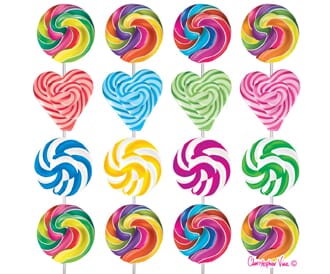 Kort 100x100, Christopher Vine Design, "Sweet Lollies"
