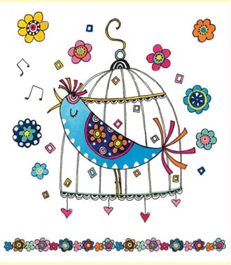 Minikort Rachel Ellen Designs, 85x75, fugl i bur