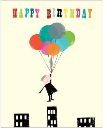 Kort, Ink Press, mann svever med ballonger