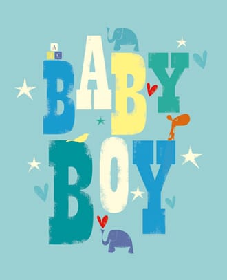 Kort, Ink Press m/farget bakgrunn, Baby Boy
