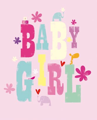Kort, Ink Press m/farget bakgrunn, Baby Girl