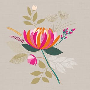 Doble kort, Sara Miller, 138x138mm, blomst rød/oransje