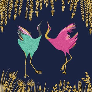 Doble kort, Sara Miller, 138x138mm, 2 fugler i dans