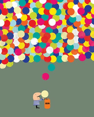 Kort, Ink Press m/farget bakgrunn, Balloons