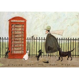 Kunstkort 160x155mm, Sam Toft,  Dialling out for more pizza