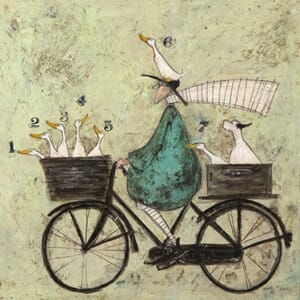 Kunstkort 160x155mm, Sam Toft,  All aboard the ducky express