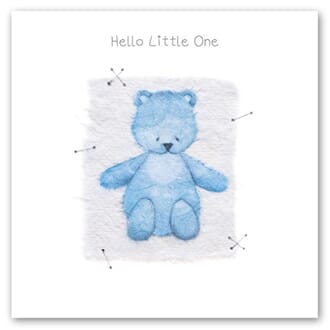 Doble kort 150x150mm, "Little Whispers", bamse, lyseblå