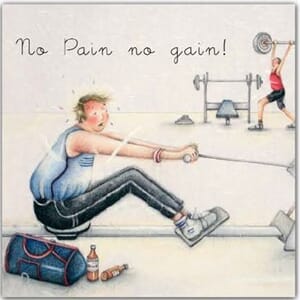 Doble kort 15x15cm,"Men Who Love Life", No Pain no Gain!