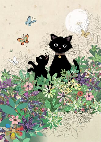 Doble kort 167x118, Black Kitties, Garden Kitties