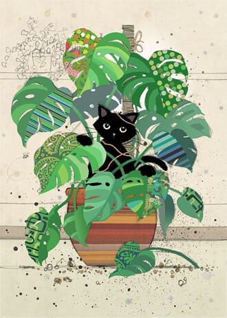Doble kort 167x118, Black Kitties, Monstera Kitty