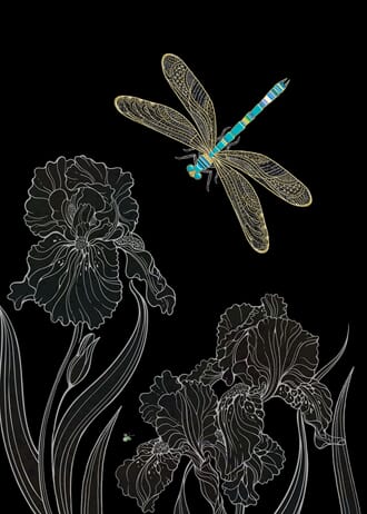 Kort BUG ART,Jewels, Dragonfly Irises