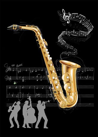 Doble kort 167x118 BUG ART, Jewels, Saxophone