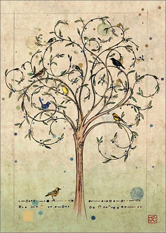 Kort 167x118, Paper & Foil, "Bird Tree"