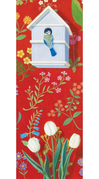 Doble kort, smale, Shooting Stars, Red Tapestry w/ Blue Tit