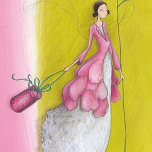 Doble kort 110x310mm, Boissonnard, rosa/gulgrønn