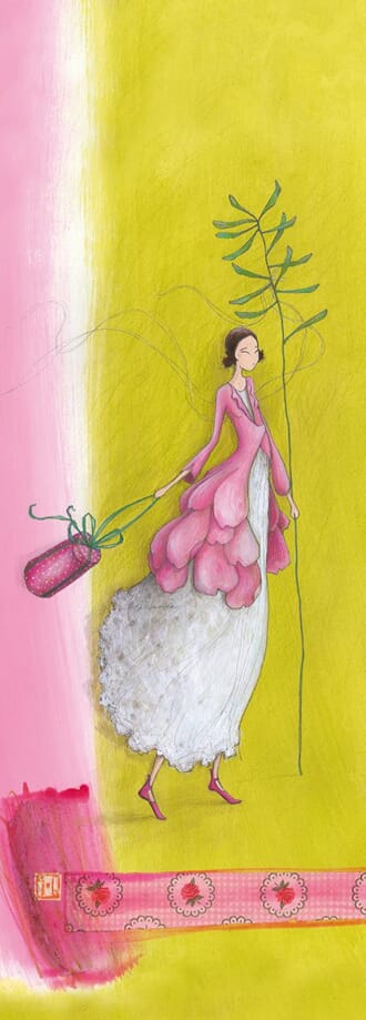 Doble kort 110x310mm, Boissonnard, rosa/gulgrønn