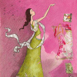 Doble kort 110x310mm, Boissonnard, rødrosa, mater fugl i tre