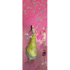 Doble kort 110x310mm, Boissonnard, rødrosa, mater fugl i tre