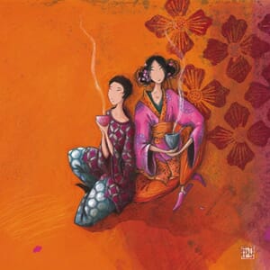 Kvadr.kunstkort, Boissonnard, enk.m/konv, oransje, to m/te