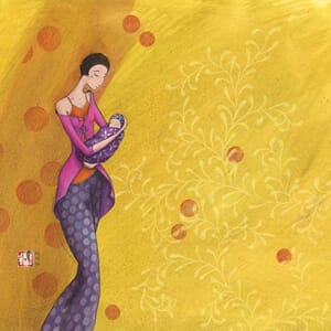 Kvadr.kunstkort, Boissonnard, enk.m/konv, gult m/ baby