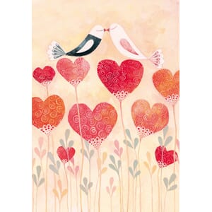 Doble bryllupskort 115x165, Grätz Verlag, fuglepar på hjerte