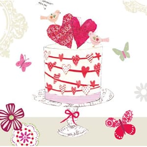 Anledningskortkort 140x140, Happiness, kake m/2 hjerter