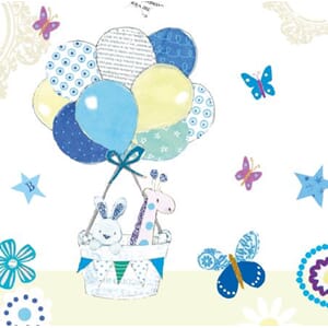 Anledningskortkort 140x140, ballonger m/korg, blå
