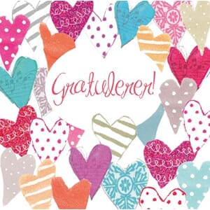 Anledningskortkort 140x140, gratulerer, hjerter