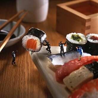 Doble kort med småfigurer MINIMIAM, 155x155, ...Sushi