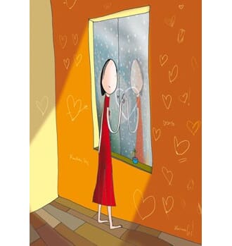 Kunstkort "Ilustris" C6, jente tegner hjerte