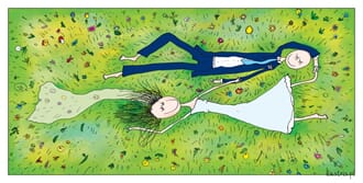 Bryllupskort "Ilustris" 9x17, i blomstereng