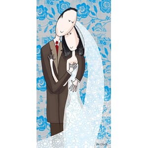 Bryllupskort "Ilustris" 9x17, brudepar i omfavnelse
