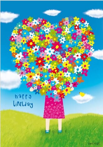 Doble kort "Ilustris" C6, HB jente med blomsterhjerte