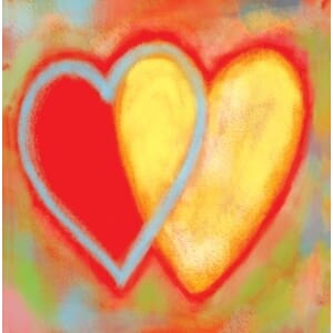Kort "Ilustris" 16Ox16O, 2 hjerter rødt/gult