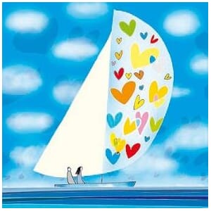 Kort "Ilustris" 16Ox16O,  med hjerter i seilet