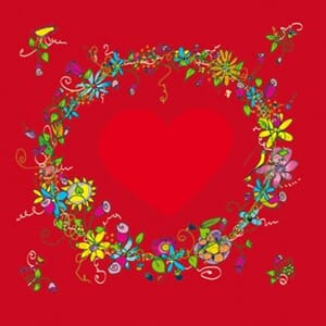 Kort "Ilustris" 16Ox16O, hjerte i blomsterkrans