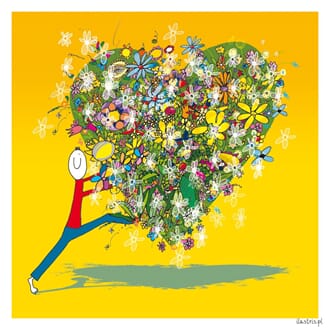 Kort "Ilustris" 16Ox16O, gutt med blomsterhjerte