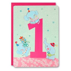 Doble kort 127x165, Kids, jente 1 år, elefanter