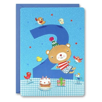 Doble kort 127x165, Kids, gutt 2 år, bamse & fugler